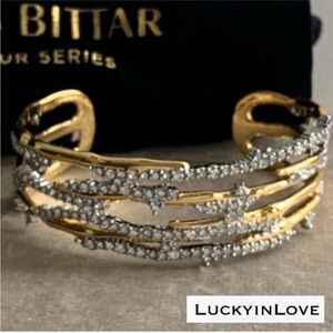 ALEXIS BITTAR • Brut Gold Silver Encrusted Spiked Cuff Bracelet